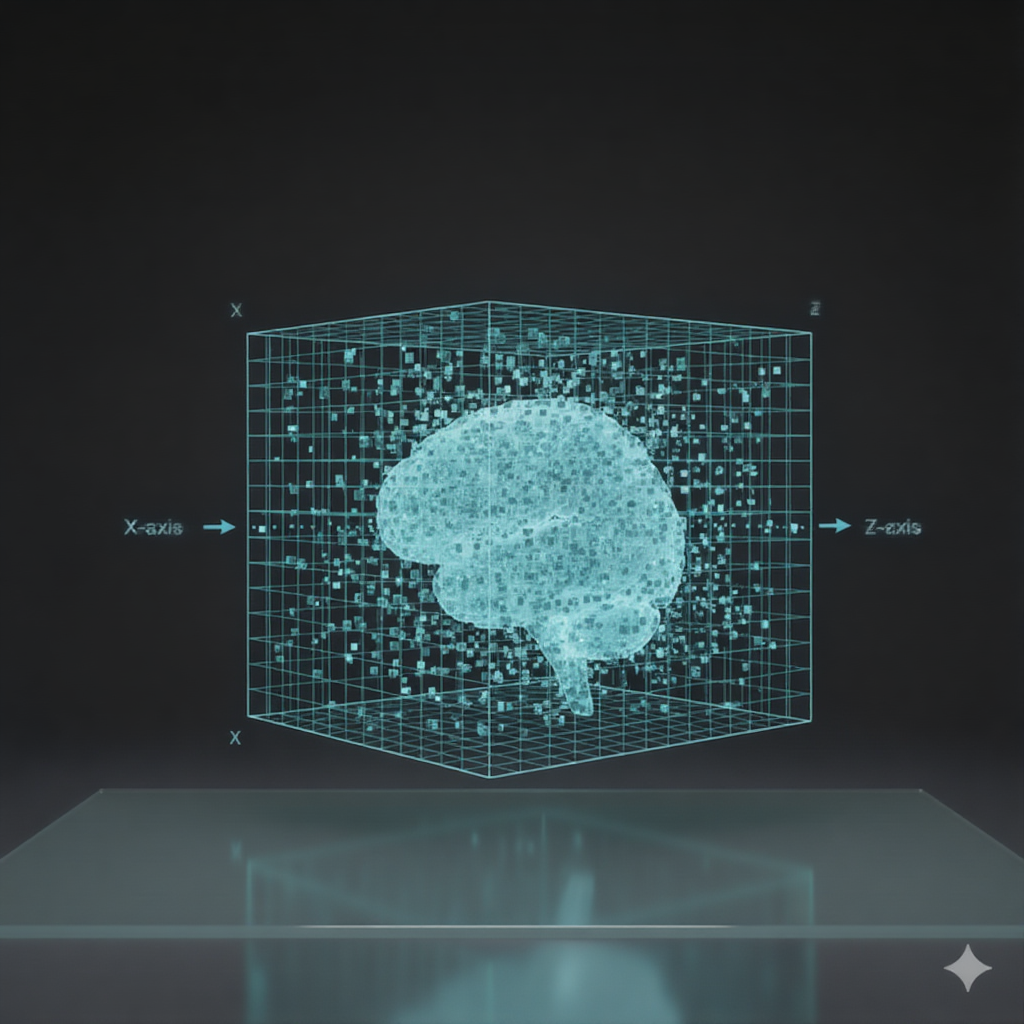 3D MRI Volume: Voxel Brain Within a Cube (Simplified)